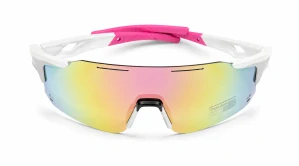 Dámské sportovní polarizační sluneční brýle ZHglasses 9351P s vícebarevným zrcadlovým štítem, bílý polorám, UV400, Cat.3
